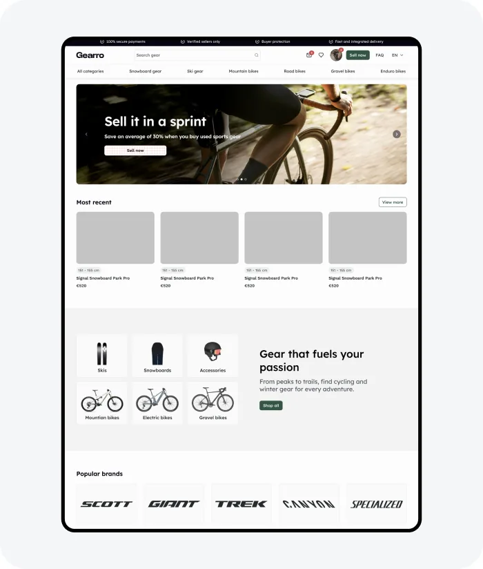 Gearro listing flow on the web
