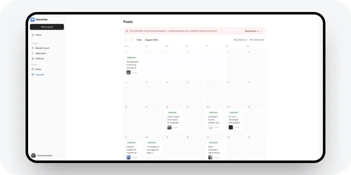 Maxwriter post calendar