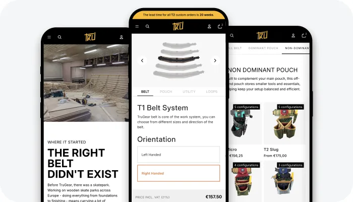 Trugear store and belt configurator on mobile